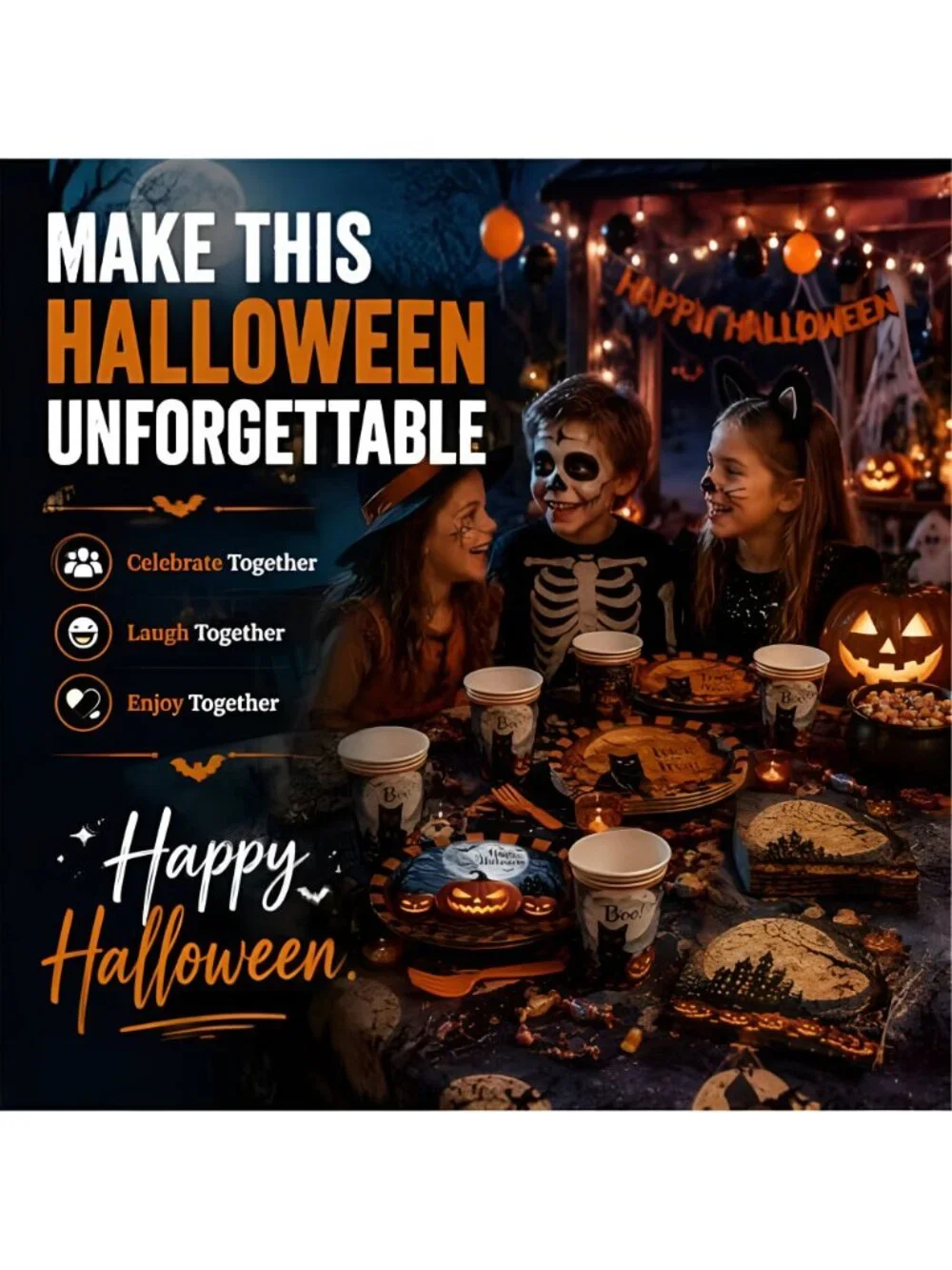 Halloween Party Supplies Plates and Napkins Set, Halloween Disposable Tableware